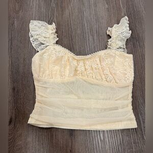 Princess Polly light yellow lace and mesh top